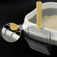 Cat Waste Removal Tool With Wooden Grip, Metal Sifter and Mesh Strainer for Pet Crate, Mesh Cleaning Tool for Fast Waste Removal