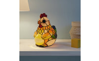 Black Outline Hen Holding Egg-Shaped Light Multicolored Stained Glass Hen Lamp Translucent Chicken Egg-Shaped Lamp Decorative
