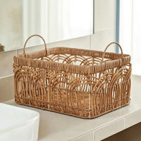Storage Basket with Handles Rectangular Woven Organizer Basket Open-Top for Countertop