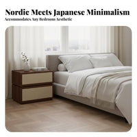 Nordic design Two-Drawer Nightstand Minimalist Aesthetic 2-Drawer Fabric Nightstand Space-Saving Design Bedside Table Sturdy Construction for Apartment Dwellers, Homeowners, Beside Bed, Next to Sofa, Living Room, Entryway