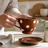 Vintage Ceramic Coffee Mug and Saucer Set for Home Use, High-Value Couple's Breakfast Cup