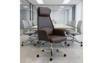 Adjustable Height Ergonomic Leather Office Chair 360-Degree Swivel High-Back Executive Chair Reclining Function for Executives