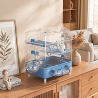 Large Hamster Cage for Hamsters, 2-Level Acrylic Syrian Hamster Cage with Tunnels, Full Transparent Rectangular Shape for Indoor Use, Detachable