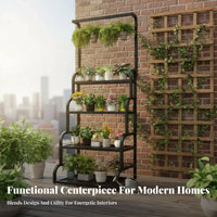 European Design Multi-Tier Flower Rack with Hanging Bar Strong Load-Bearing Multi-Level Planter Stand with Hanging Rod Heavy Duty Plant Holder Stepped Structure for Gardeners, Homeowners, Beginners, Balcony, Living Room, Bedroom, Study