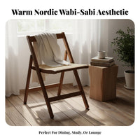 Wabi-Sabi Aesthetic Woven-Back Folding Armchair With Armrests Woven Back Folding Chair Foldable Design Household Furniture Space-Saving for Homeowners, Adults, Renters