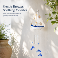Mediterranean Style Wooden Sailboat Wind Chime Decor
