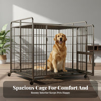 Space Saving Folding Pet Crate Easy to Clean Heavy Duty Dog Crate Secure Lock Indoor Dog House Rotating Feeder for Medium Dogs