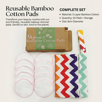 Reusable Makeup Remover Pads, 10 Pack Bamboo Face Washable Eco Friendly for Ladies, 3-Layer Cleansing with Laundry Storage Bag