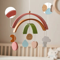 Wooden Mobile with Rainbow Natural Hanging Baby Mobile with Charms Gender Neutral Simple for Newborns, Crib, Nursery