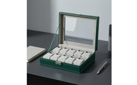 Soft Velvet Soft Cushioning 10 Slot Watch Box Leather-Look Finish 10-Slot Watch Case Transparent Lid Accessory Storage Front Latch