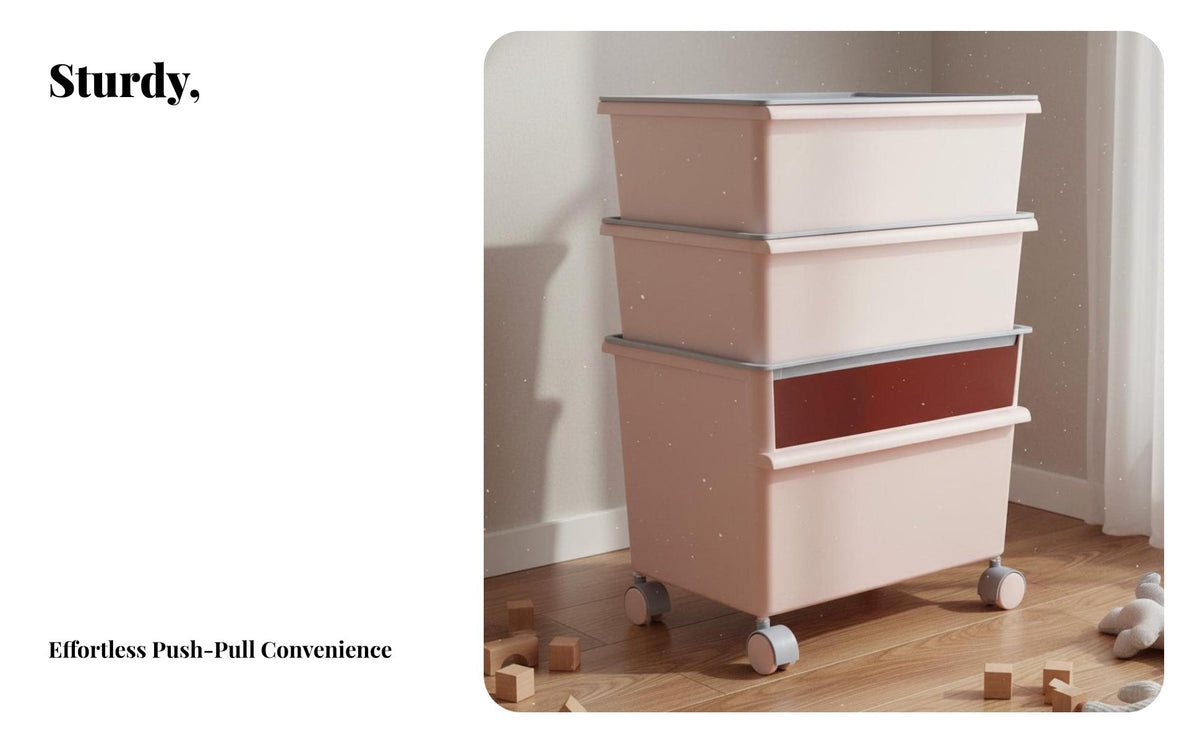 Large Capacity Plastic Storage Bins with Wheels Double Opening Plastic Bin with Wheels Easy Assembly Rolling Toy Chest for Families, Students, Playroom, Bedroom, Living Room, Closet