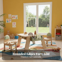 Kids Table and 2 Chairs Set Multi-Functional Kids Wooden Table and Chair Set Rounded Edges Young Child Study Desk with 2 Chairs for Kindergarten