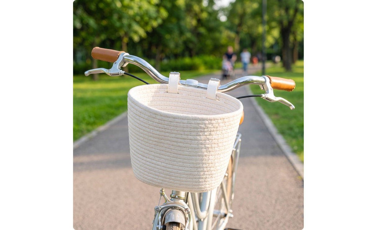 Woven Bike Basket Adjustable Front Bike Basket with Straps Lightweight for Children's Bikes, Park Rides