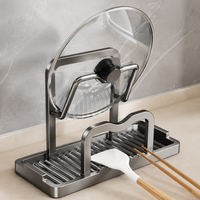 Modern Minimalist Dish Drainer Rack, Gunmetal Grey Aluminum Utensil Holder with Drip Tray, Freestanding Pot Lid Drying Rack for Small Flats