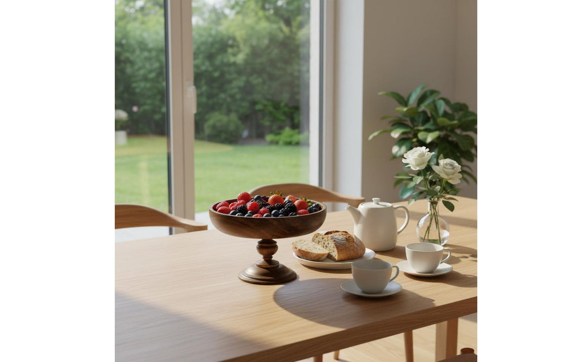 Wooden Pedestal Fruit Bowl Multifunctional High Foot Serving Tray Vintage Wooden Aesthetic Dessert Display Stand for Afternoon Tea, Wedding