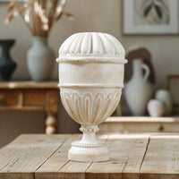 Goblet Vase Aged Stone Look Pedestal Vase Vintage Style Vessel for Wedding, Mantel