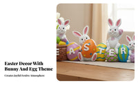 Easter Egg Ornament Cute Bunnies Bunny and Egg Statue Lively Colors Easter Table Centerpiece for Homeowners, Mantel Display, Mantelpiece