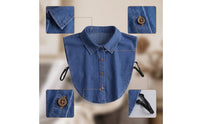 Detachable Denim Shirt Front Insert Button-down Half Shirt for Women, Students, Layered-Look, Office, School