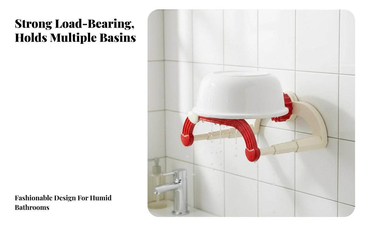 Extendable Basin Holder Drill Installation Wall-Mounted Utility Holder Space-Saving Washroom Organizer for Renters, Adults, Washroom, Laundry Room