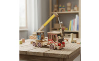 Wooden Crane Truck Decorative Toy Crane Vehicle Moving Arm for Playroom, Nursery