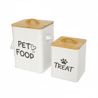 2 Pieces Large Capacity Feline Food Storage Tin with Bamboo Lid Airtight Seal Metal Pet Food Bin Farmhouse Design Pet Treat Jar Decorative for Kitchen
