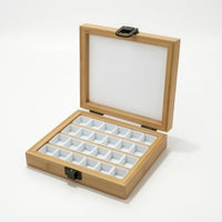 Natural Bamboo Storage Box with Latch Divided Bamboo Box with Lid Hinged Compartment Organizer Compact for Artists, Desktop