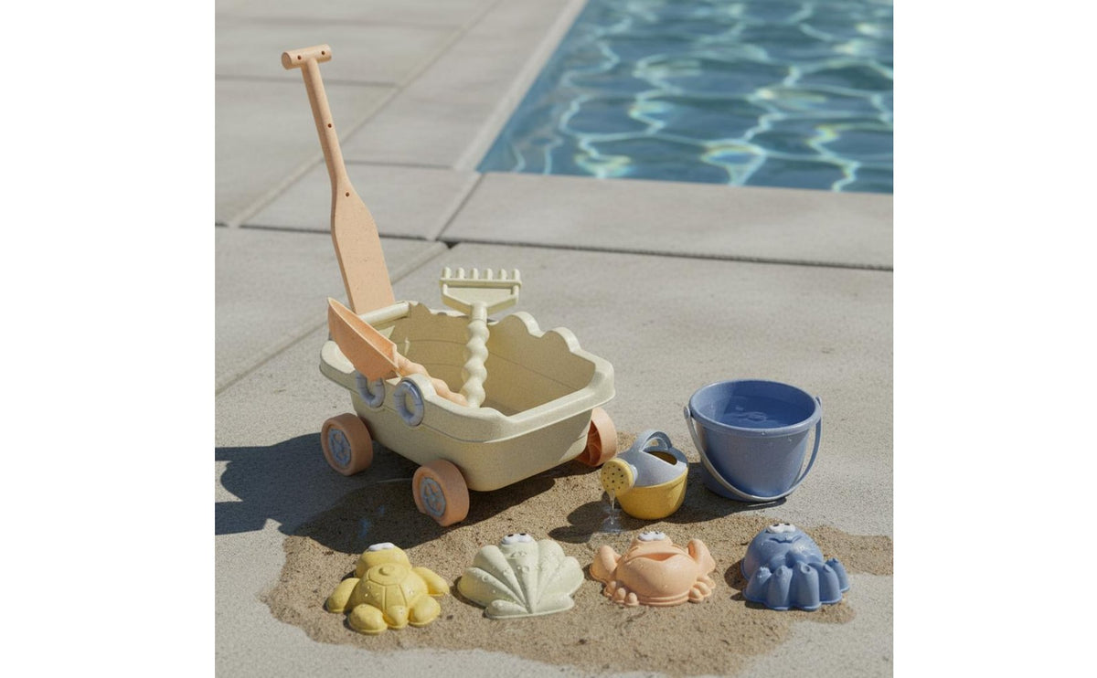 Straw Fiber Material Beach Pail and Shovel Set Rounded Edges Sandbox Building Kit Travel-Friendly for Children, Toddlers