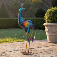 Outdoor Decoration Metal Peacock Statue Artistic Design Iron Peacock Sculpture Handmade Look Large Bird Lawn Ornament 3D Textured for Villa, Yard, Patio