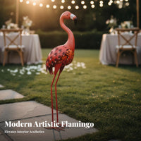 Rosy Flamingo Yard Art Lifelike Design Flamingo Garden Sculpture Standing Avian Sculpture Vivid Color Lawn Decoration Stable