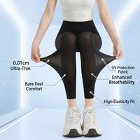 Leggings for Women UK High Waist Gym Ice Silk Nylon Trousers for Summer Workout, No Front Seam Pants with Elastic
