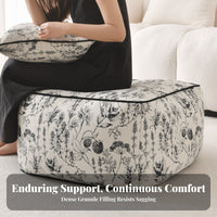 French design Woven Square Pouf Black and cream Pattern Floor seat Retro Design Ottoman Jacquard Weave for Adults, Homeowners, Parents, Living Room, perusing corner, Bedroom