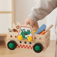 Wooden Truck Tool Set Fine Motor Skills Wooden Tool Truck Toy Built-in Storage Pretend Repair for Preschoolers, Young Children, Kindergarten
