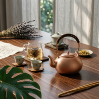 Copper Teapot Hammered Surface Copper Kettle Decorative Design Hook Handle Teapot for Boiling Water