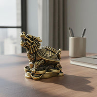 Good Luck Charm Brass Dragon Turtle Housewarming Gift Dragon Tortoise Statue Intricate Details Mother and Child Turtle Ornament Elegant Design for Collectors, Desk, Office, Home Entrance
