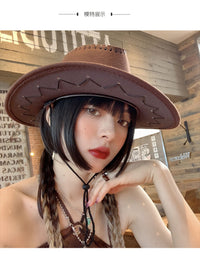 西部牛仔帽夏季穿搭旅游登山遮阳帽大头围美式辣妹女骑士太阳帽子