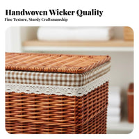 Round Wicker Bin Woven Design Laundry Hamper Multi-Purpose for Parents, Students