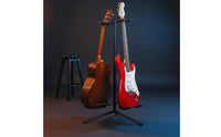 Stable Tripod Base Double Guitar Floor Stand Foldable Design Double Guitar Stand Adjustable Height Musical Instrument Accessory Padded Yokes for Guitarists, Musicians, Home Studio, Practice Room, Stage