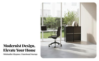 Modernist design Multi-Compartment Shelf firm Wood Construction Low silhouette bookshelf Smoked Black Finish bookshelf versatile Design for Book Lovers, Office Workers, Bedroom, Living Room, Entryway, Playroom