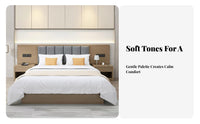 Heavy-Duty Construction Modern Hotel Room Furniture Set Bedside Storage Upholstered Headboard Bed Minimalist Design Platform Bed with Panel Headboard for Innkeepers, Property Managers, Inn, Guest House, Rental Apartment