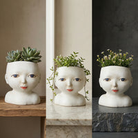 Face Planter Sculptural Bust Planter Face Flower Pot Elegant Statue Classical for Desk, Bookshelf
