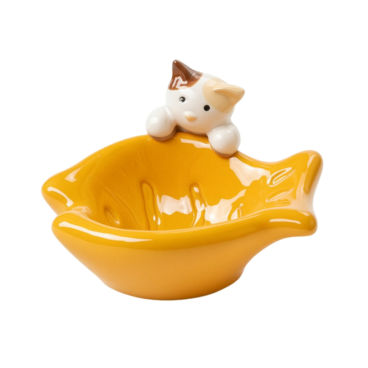 Fish Shape Cat Bowl Glazed Ceramic Cat Bowl Compact for Small Pets