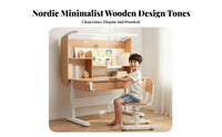 Anti-Pinch Safety Design Height Adjustable Kids Desk Set Safe & Long-Lasting Kids Desk and Chair Set Storage Drawer Solid Wood children's Writing Table Widened Desktop for Students, Boys, Girls, Homework, Homeschooling, Reading, Playroom