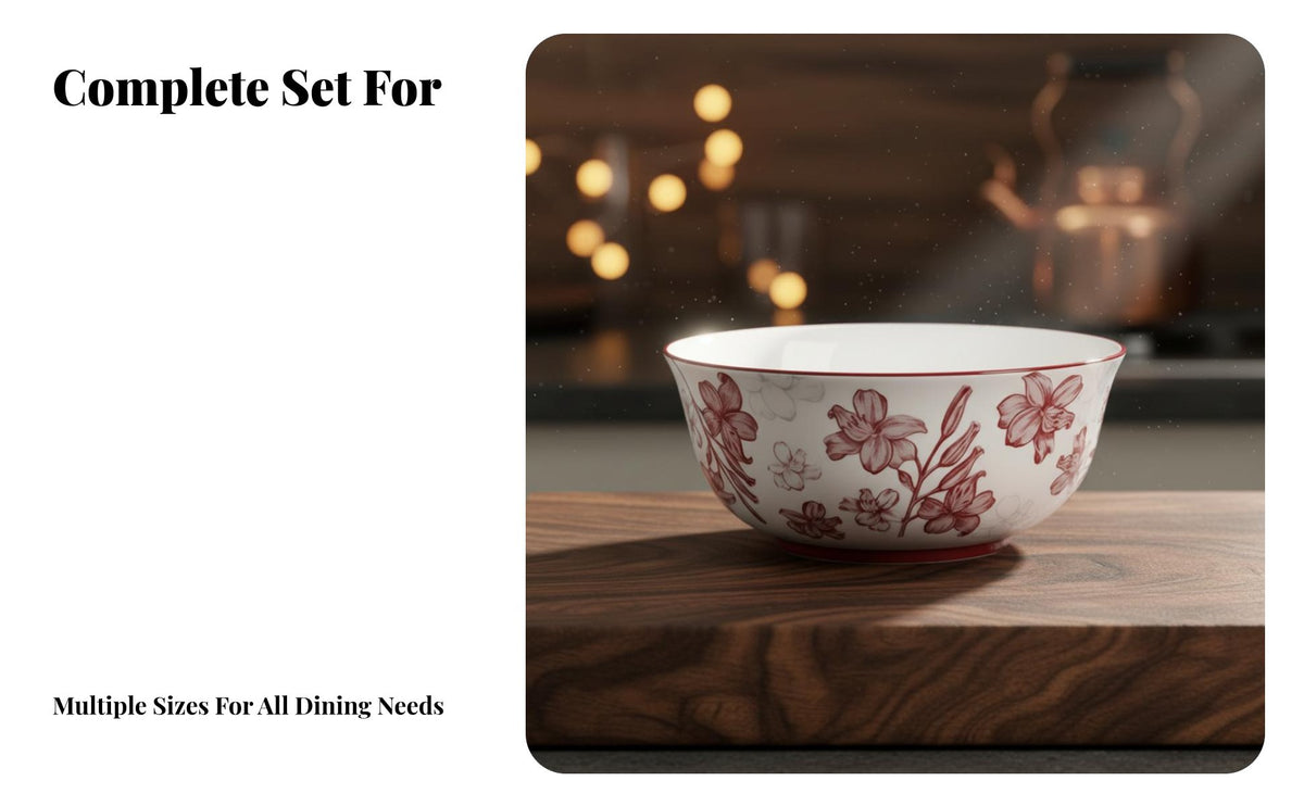 Ceramic Dinnerware Set, Red Floral Bowl Plate, Underglaze Porcelain Tableware for Home, Wedding, Festive