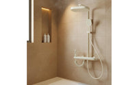 LED Ambient Light Thermostatic Shower System Solid Copper Core Digital Display Shower Set Waterfall Tub Spout Bathroom Fixture Integrated Storage Shelf