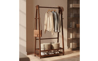 Solid Wood Garment Rack with Shelf Freestanding Clothing Rack with Wheels Mobile Portable for Bedroom, Entryway, Small Apartment