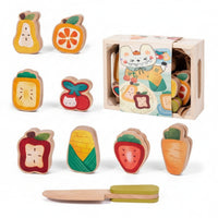 Wooden Pretend Food Set Storage Box Wooden Pretend MealSet Cut-out Handles