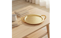 Metal Serving Tray with Handles Gold-Toned Hammered Metal Tray Decorative Platter with Handles for Hosts, Coffee Table, Dining Room