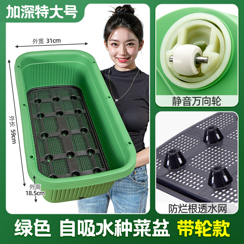 阳台种菜专用盆长方形户外庭院花盆蔬菜自吸水储水特大花箱种植箱 【大号#自吸水】白色加深储水种菜盆2个 塑料 加深加厚