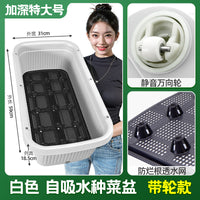 阳台种菜专用盆长方形户外庭院花盆蔬菜自吸水储水特大花箱种植箱 【大号#自吸水】白色加深储水种菜盆2个 塑料 加深加厚