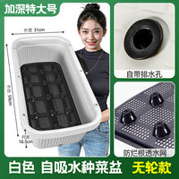 阳台种菜专用盆长方形户外庭院花盆蔬菜自吸水储水特大花箱种植箱 【大号#自吸水】白色加深储水种菜盆2个 塑料 加深加厚